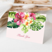 Carte de remerciement rose florale tropicale éléga