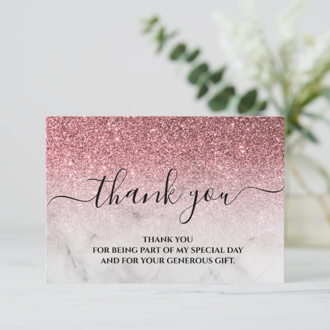 Carte de remerciement rose gold poudrée rose (Debout devant)