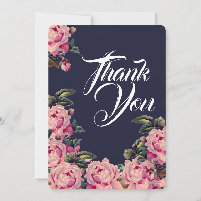 Carte de remerciement Roses peintes en rose (Devant)