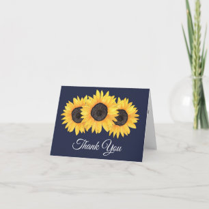 Carte de remerciement Rustic Sunflowers Bleu Nuit