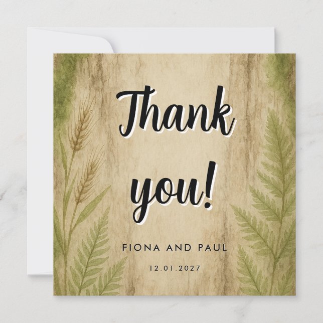 Carte de remerciement Rustique Écorce et Mousse de (Devant)