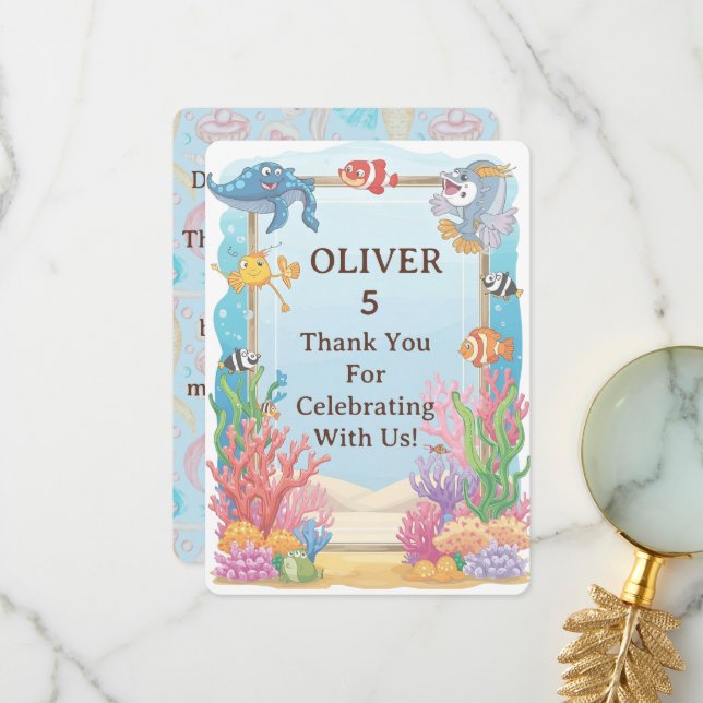 Carte de remerciement "Sous l'océan", Anniversaire (Devant/Arrière en situation)