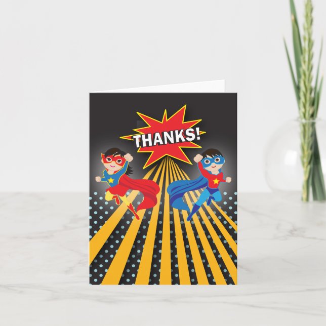 Carte de remerciement Super-héros | Jumeaux (Devant)