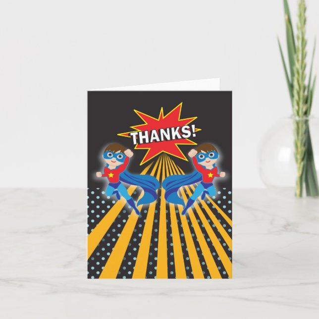 Carte de remerciement Superhero | Jumeaux (Devant)