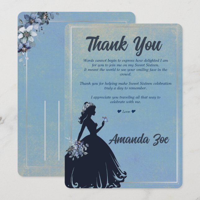 Carte de remerciement Sweet Sixteen (Devant / Derrière)