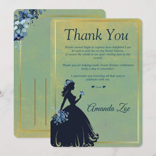 Carte de remerciement Sweet Sixteen (Devant / Derrière)