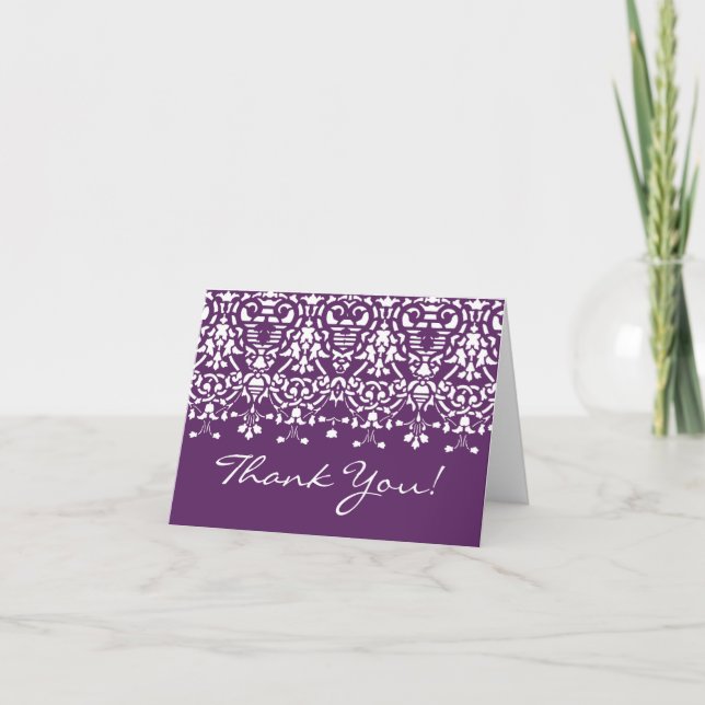 Carte de remerciement tendance violet damassé (Devant)