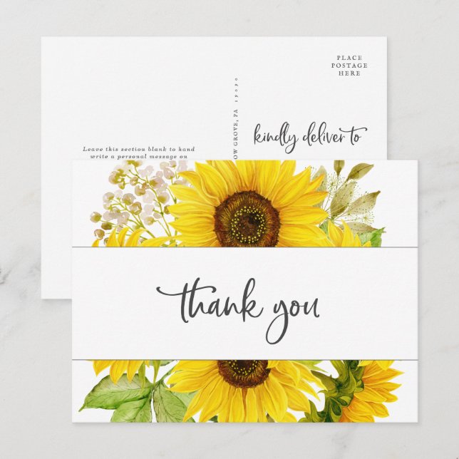 Carte de remerciement Tournesol de campagne (Devant / Derrière)