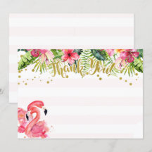 Carte de remerciement tropicale Flamingo rose et o