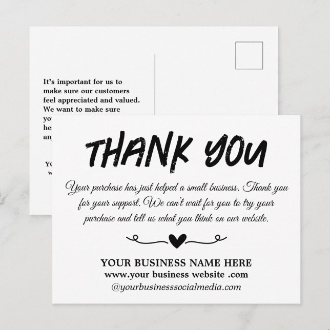 Carte de remerciement unique pour entreprise  (Devant / Derrière)