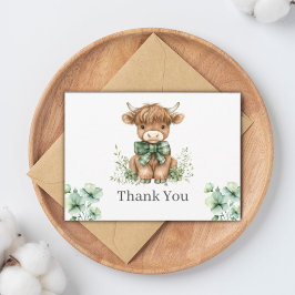 Carte de remerciement vache des Highlands verte