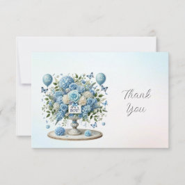 Carte de remerciement Vase floral bleu blanc