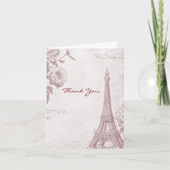 Carte de remerciement vintage rose Tour Eiffel (Devant)