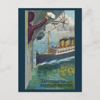 Carte de remerciement vintage Zeppelin et paquebot