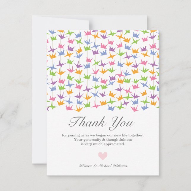 Carte De Remerciements 1000 Hanging Origami Mariage de grues en papier (Devant)