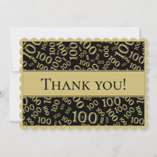 Carte De Remerciements 100 "Mercis !" Or et motif noir de nombre