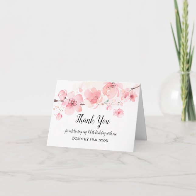 Carte De Remerciements 100e anniversaire Fleur rose de cerise (Devant)