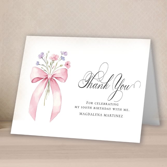 Carte De Remerciements 100e anniversaire Photo Blush rose floral plié (Créateur téléchargé)