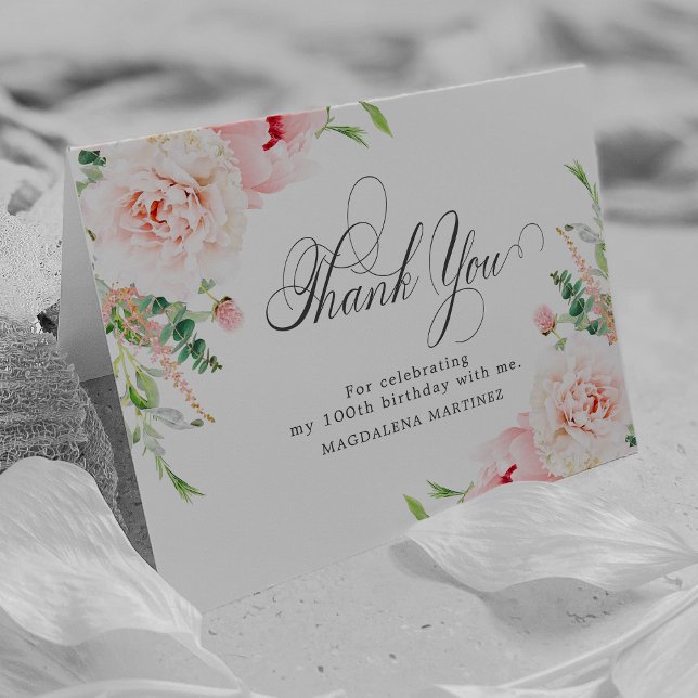 Carte De Remerciements 100e anniversaire Photo Blush rose floral plié (Créateur téléchargé)