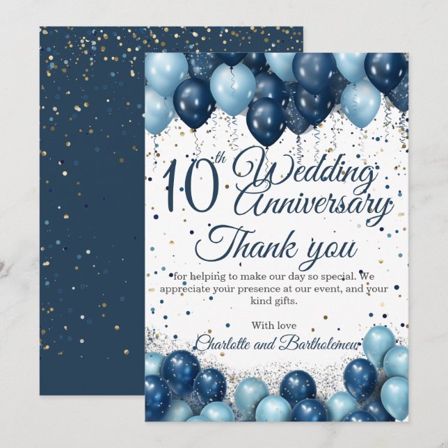 Carte De Remerciements 10e anniversaire du Mariage (Devant / Derrière)