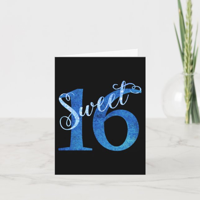 Carte De Remerciements 16 ans | Aquarelle bleue et Faux Parties scintilla (Devant)