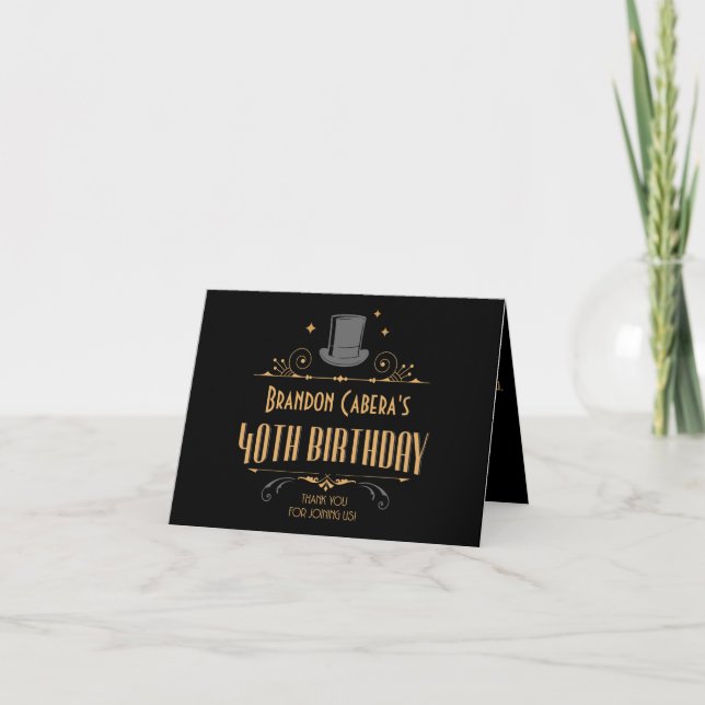 Carte De Remerciements 1920 Art Déco Black & Gold 40e anniversaire (Devant)