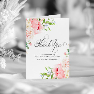Carte De Remerciements 19e anniversaire rose pâle rose pâle floral plié