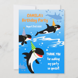 Carte De Remerciements 1er anniversaire sous la mer orca baleine fille