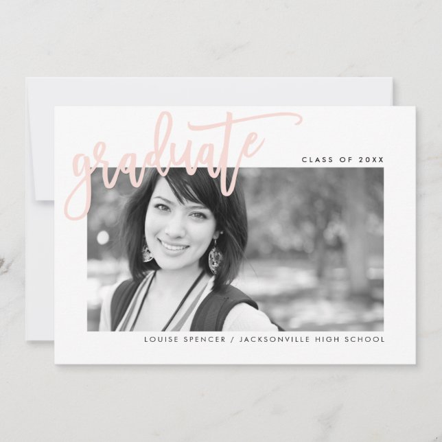 Carte De Remerciements 2020 GRADUATE moderne lettré overlay blush rose (Devant)
