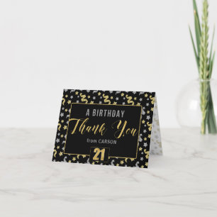 Carte De Remerciements 21e Anniversaire Noir Confetti d'Argent Or Noir av