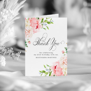 Carte De Remerciements 21e Anniversaire Pony Rose Bleu Plat Floral