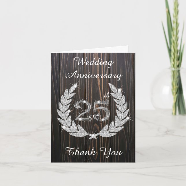 Carte De Remerciements 25e anniversaire de mariage Bois Rustique Diamant  (Devant)