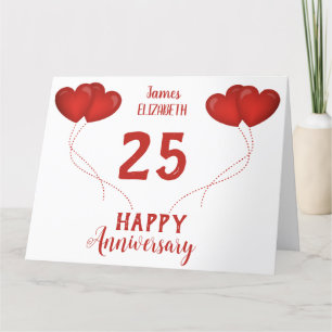 Carte De Remerciements 25e anniversaire du mariage ballons de coeur rouge