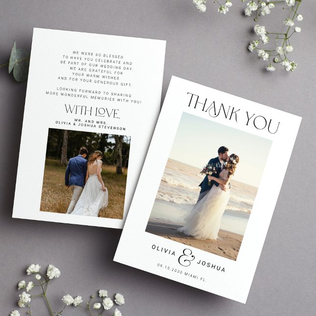 Carte De Remerciements 2 photo minimaliste typographie simple mariage (Créateur téléchargé)