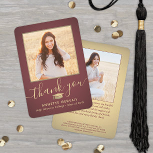 Carte De Remerciements 2 Photo Nouvelle Adresse Bourgogne Red & Gold Grad