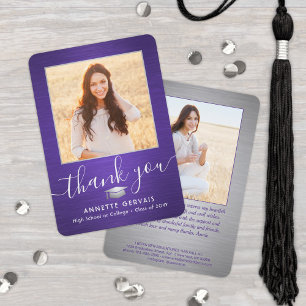 Carte De Remerciements 2 Photo Nouvelle Adresse Brossé Purple Graduation