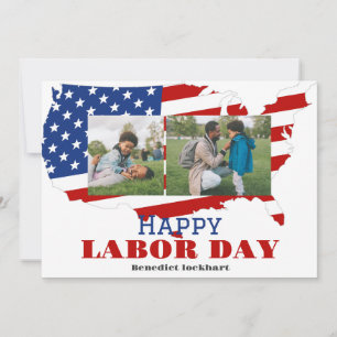 Carte De Remerciements 2 Photo Simple Elegant Labour Day avec drapeau amé