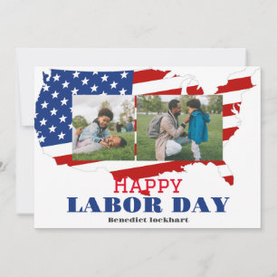 Carte De Remerciements 2 Photo Simple Elegant Labour Day avec drapeau amé