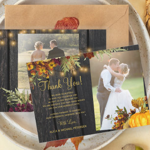 Carte De Remerciements 2 photos rustique automne grange à fleurs mariage 