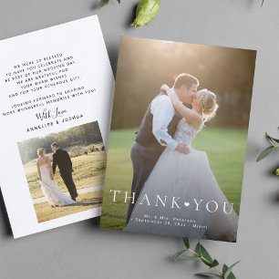 Carte De Remerciements 2 photos simple typographie moderne coeur mariage