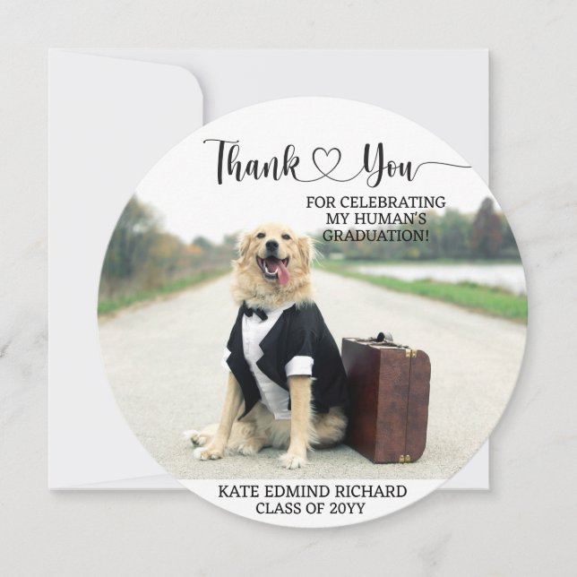 Carte De Remerciements 2 Script photo Coeur Customisé Dog Graduation (Devant)