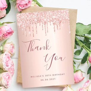 Carte De Remerciements 30e anniversaire 30 gouttes d'or rose glamour