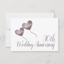Carte De Remerciements 30e anniversaire de mariage perle cœur violet 