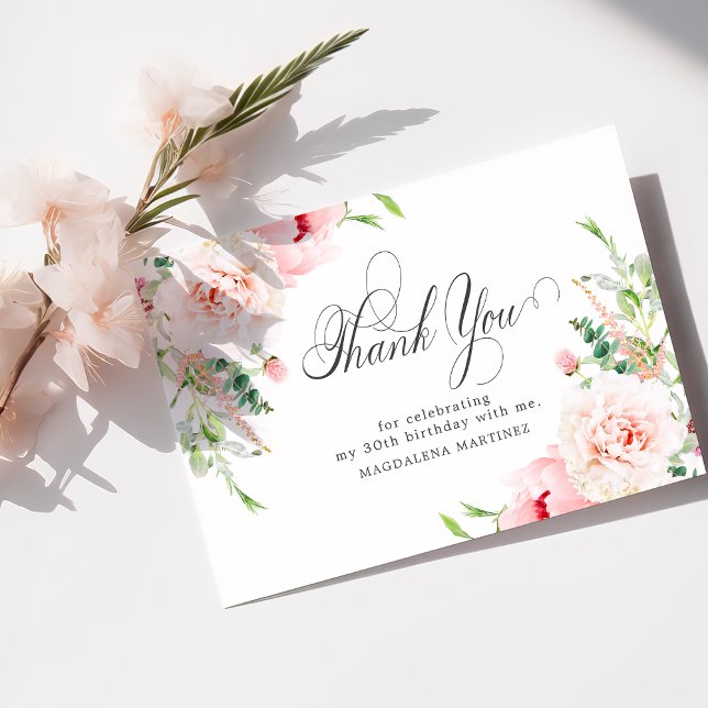 Carte De Remerciements 30e anniversaire Peony rose Plat floral (Créateur téléchargé)
