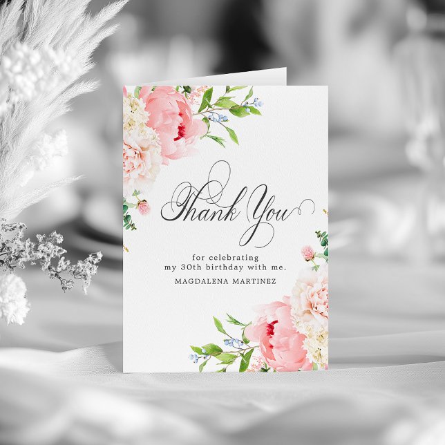 Carte De Remerciements 30e anniversaire rose pâle rose pâle floral plié (Créateur téléchargé)