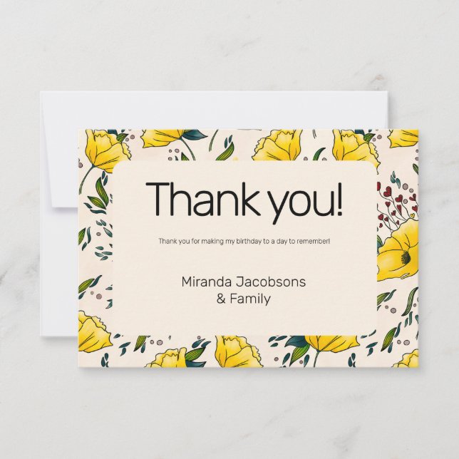Carte De Remerciements 30ème pavot fleurs fleuris jaunes fleuris pavot mo (Devant)