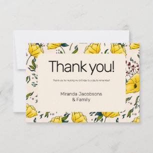 Carte De Remerciements 30ème pavot fleurs fleuris jaunes fleuris pavot mo