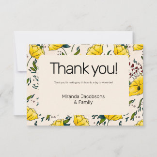 Carte De Remerciements 30ème pavot fleurs fleuris jaunes fleuris pavot mo