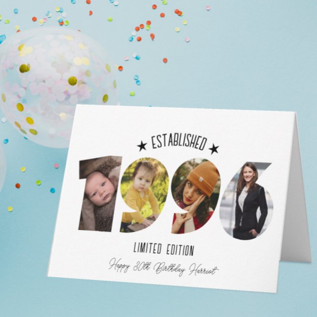 Carte De Remerciements 30th birthday Photo Collage established 1996 (Créateur téléchargé)