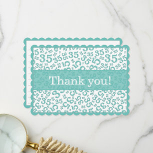 Carte De Remerciements 35 "Merci !" Motif de nombres sarcelle/blanc